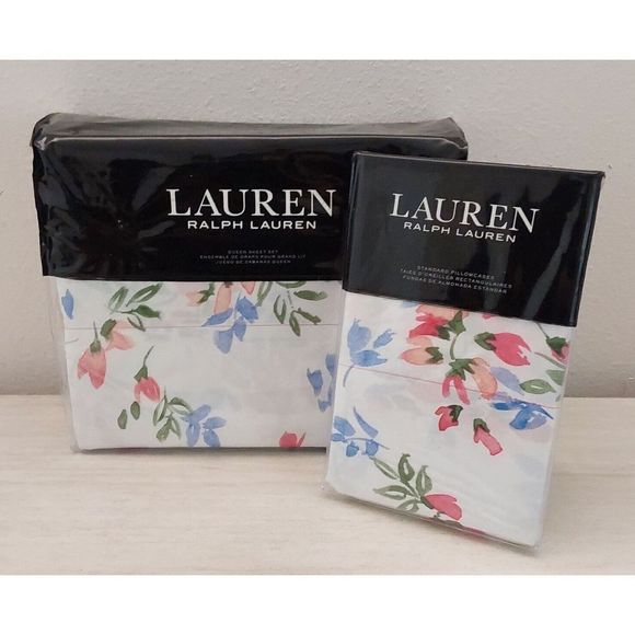 Ralph Lauren MAGGIE FLORAL White Queen Sheet Set w/Xtra Two Standard Pillowcases - Picture 1 of 13